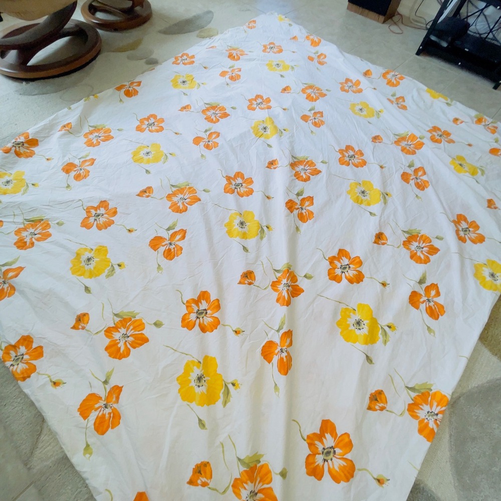 Pottery Barn King Duvet Cover Floral Orange Yellow Poppies White Cotton